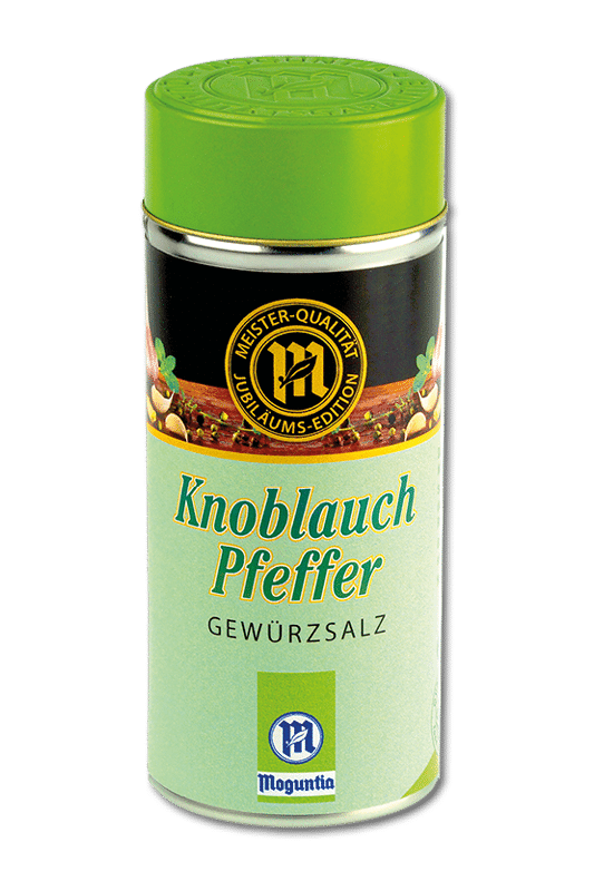 Knoblauch-Pfeffer: Dieses Bild zeigt den Gewürzstreuer Knoblauch-Pfeffer der MOGUNTIA FOOD GROUP